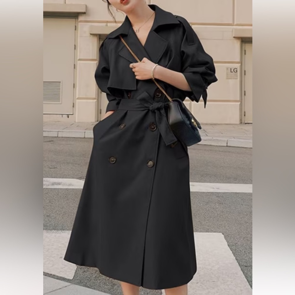 #161 CLOSEOUT SALE! FIRM 🌸New! Kensington Double Breasted Black Trench Coat - Picture 3 of 5